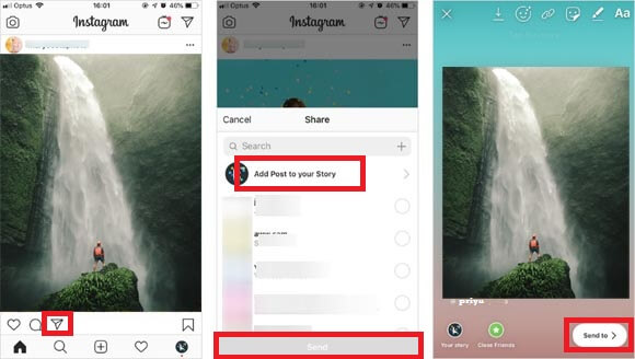 how to repost instagram post to story